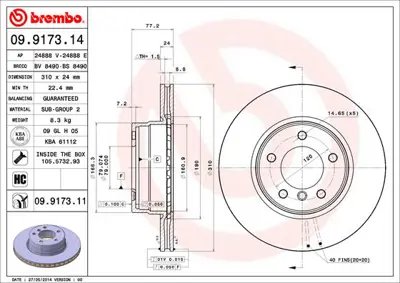 BREMBO 09.9173.11 On Fren Dısk Bmw E60 E61 310mm 