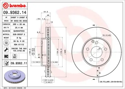 BREMBO 09.9362.14 Fren Dıskı On W211 02>08 S211 03>09 