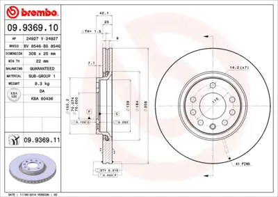 BREMBO 09.9369.10 On Fren Aynası Havalı Astra G 2.0 16v 2.0 Opc 11 / 99 7 / 04 Astra H 1.9cdtı 2.0t 03 / 04> 9184405 95526651