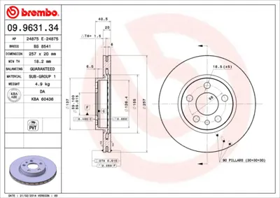 BREMBO 09.9631.34 On Fren Aynası Xsara 1.4 1.4ı 97> Jumpy Expert Scudo 1.6ı 1.9d 1.9td 96> Havalı 71738144