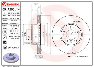 BREMBO 09.A295.11 On Fren Dıskı Bmw E81 E82 E87 E88 E90 E91 300mm 