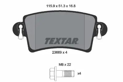 TEXTAR 2366901 Fren Balata Seti Movano Platform Şasi 2.2 Dtı - 2.5 Dtı - 3.0 Dtı 4406000QAE 8660004483 95515197