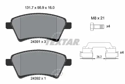 TEXTAR 2439101 Fren Balata Seti Sedıcı 1.6 16v Sx4 1.6 Vvt 4x4 71773147 5581079J10000 71773147