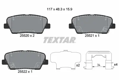 TEXTAR 2552003 Fren Balata Seti Fren Balata Seti 58302B1A05 58302J5A25