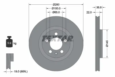 TEXTAR 92082305 Fren Diski A3 1.6 1.8 1.9 Tdı Golf Iv 1.9 Tdı 2.0 1j0615301m JZW615301 L1JD615301