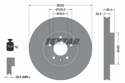 TEXTAR 92121305 Fren Diski Pro+multıvan T5 1.9 Tdı 7h0615301f.Tex 7H0615301F