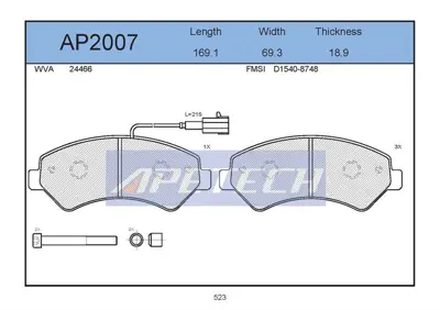 APETECH AP2007 Fren Balatası Ön Çift Fişli Ducato 06> / Boxer 06> / Jumper 06> / Jest 14> 