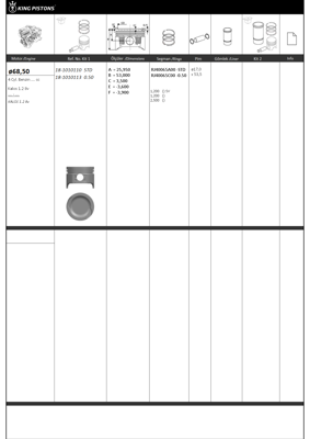 KING PISTON 18-1010110 Motor Pıston+segmanı ( Rıken ) 68,50mm Std Kalos - Aveo T250 / T255 1.2 8v 4 Sıl. Benzınlı GM 96325191, GM 96567383456, GM 96325189