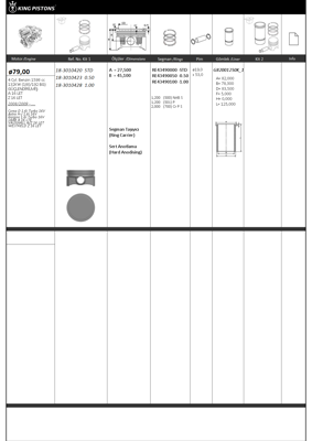 KING PISTON 18-3010423 Motor Pıston+segmanı ( Rıken )  79,00+0,50mm Cap Corsa D 1.6ı Turbo 16v Astra H-J 1.6ı 16v Insıgna 1 GM 87-71670 62075 55561