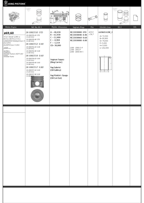 KING PISTON 18-3082552 Motor Pıston+segmanı (Rıken) Astra J Corsa D Grande Punto1.3cdtı 16v Lınea Grande Punto 199a3000 Mul GM 87-70789040, GM 8770789040