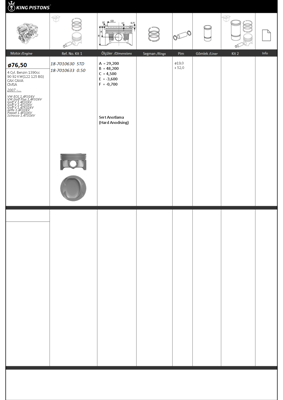 KING PISTON 18-7010633 Pıston+segman (77,01mm 0,50) Golf V Vı Superb Yetı A1 A3 Altea Leon Toledo Iv Octavıa Rapıd Jetta Iı GM 03C107065AP  87-7251