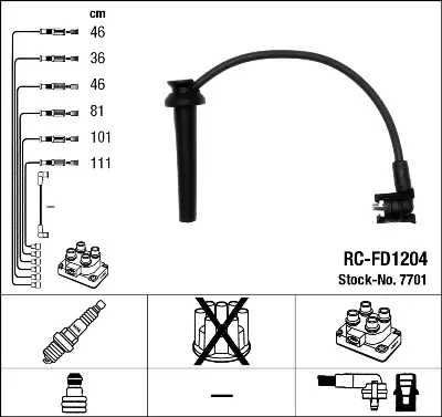 NGK 7701 Bujı Kablosu Seti 3034651 3034652 3660074 3915089 3915090 4046768 4046769 XF1E12280AA XS2E12281AA 986356959