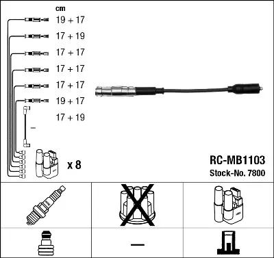 NGK 7800 Ateşleme Kablosu Seti (M113, 16'Lı) W202 97>00 C219 05>10 W210 97>02 W211 02>08 W163 98>05 W220 98>0 A1121500418