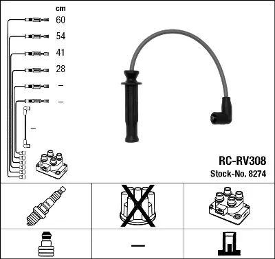 NGK 8274 Buji Kablosu Rover 820 I/Sı Distribütörlü 92-99 Rc-Rv308 GHT285