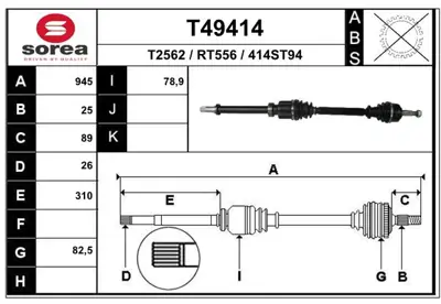 ODM-MULTIPARTS RN 8 8581 Aks Sağ 1.5 Dcı 1.5 Dcı Mt A:25 C:945 B:26 391008707R