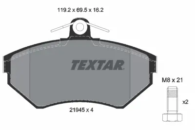 MGA 55203 Fren Balatası Ön Kulaksız 16mm Vw Caddy 96>03 Golf 89>98 Passat 85>91 Polo 95>02 Polo Cls 96>02  Seat Ibıza 93>02 6N0698151B