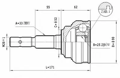 ODM-MULTIPARTS OP 1 1007 Aks Kafası Dış Astra F Van (55) 1.6 İ 1993-1996 A:33 C:52 B:25 H:108,7 L:62,1 