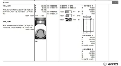 GOETZE 87-72183-050 Piston Segman Vag 76.51mm 050 Aee Aea Alm 