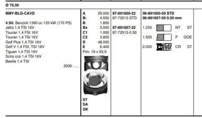 GOETZE 87-72513-050020 Piston Segman Vag 76,50mm 050 0.20mm Kısa Blg-Bmy- 