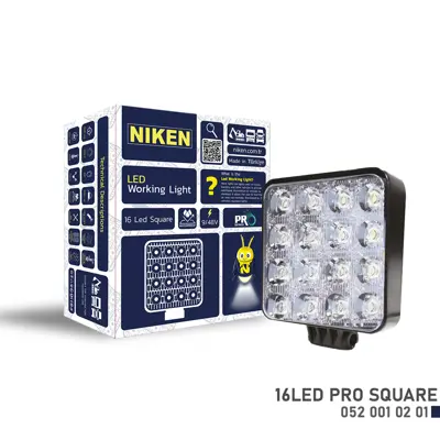 NIKEN 052 001 02 01 Calısma Lambası 16 Ledlı Kare 12v 24v