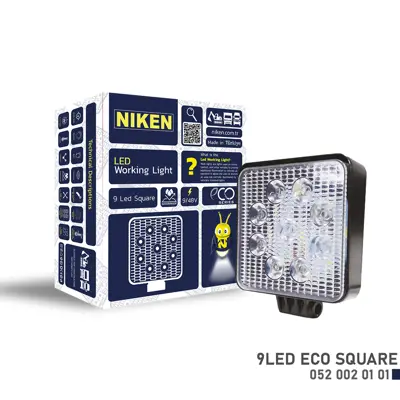 NIKEN 052 002 01 01 Calısma Lambası 9 Ledlı Kare Eco Serı 27-22w 12v 24v