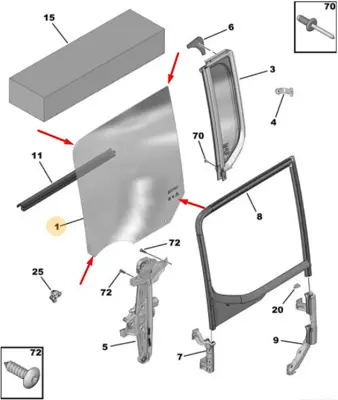 PSA 9821467080 Sol Arka Kapı Cam 9821467080