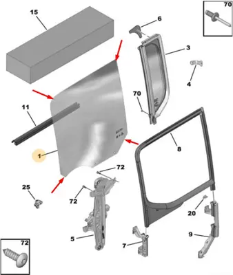 PSA 9821462680 Sağ Arka Kapı Cam 9821462680