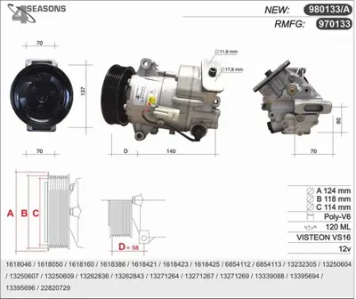 GM 13395696 Klima Komprösörü A16xer A/T Ast-J 13271269 13395696 1618160 1618425