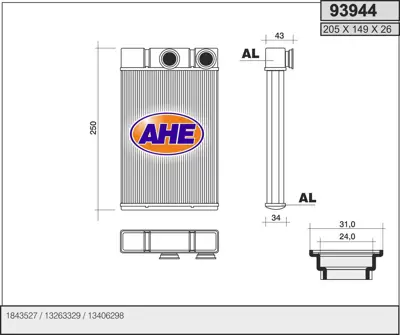 GM 13406298 Heater Core, Kıt 13263329 13406298 1843527 20782084 72669 13263319