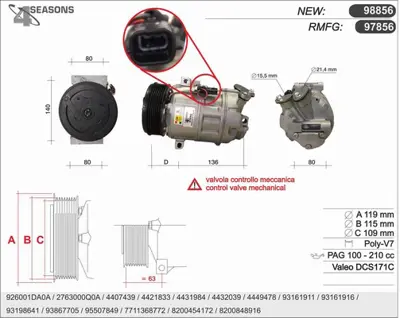 GM 93867705 Ne Kompresörü 6000618722 2763000Q0A 2763000Q3K 4407439 926001DA0A 926001DA0B 4432039 4434678 93161916 R1080033