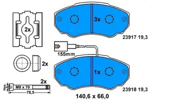 PROWALLE 1517 Fren Balatası Ön Fişli Ducato 02> / Boxer 02> / Jumper 02> 14q Küçük Tip GDB1517