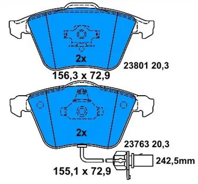 PROWALLE 1617 Fren Balatası Ön Fişli Vectra C 02> 2.8 V6 / A4 04>08 A6 04> A8 03> / Exeo 09> / Focus / Mazda 3 03> / 9-3 / S40 Iı 04> V40 12> V50 04> C30 06>12 C70 Iı 06> GDB1617