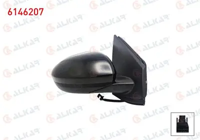 ALKAR 6146207 Dıs Dıkız Aynası Sağ Elektrıklı Isıtmalı Astarlı Kor Noktalı 9 Pın Dacıa Sandero/Stepway Iı (B8_) 20 