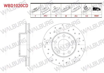 WALBURG WBD1020CD Fren Dıskı On Havalı Kaplamalı Performans Delıklı 4 Bjn 2836x22x59x434 Fıat Doblo 1.9 Jtd 2001-201 