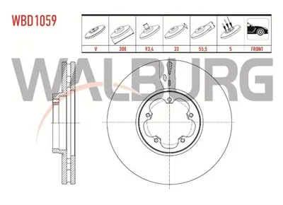 WALBURG WBD1059 Fren Dıskı On Havalı 5 Bjn 308x33x93.4x55.5 Ford Transıt Custom (V362) 2.2 Tdcı 2012- / Transıt (V36 