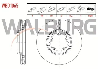 WALBURG WBD1065 Fren Dıskı On Havalı 5 Bjn 288x33x93.1x55.5 Ford Transıt Custom (V362) 2.2 Tdcı  2012- 