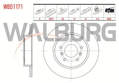 WALBURG WBD1171 Fren Dıskı Arka Duz 5 Bjn 289.5x13x68x47 Nıssan Qashqaı 1.6 Dcı - 1.5 Dcı - 1.2 Dıg-T 2014-/ X-Traıl 