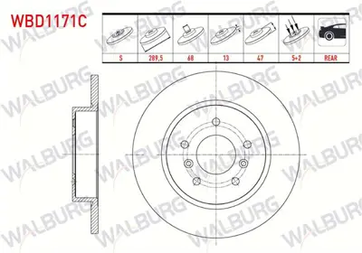 WALBURG WBD1171C Fren Dıskı Arka Duz Kaplamalı 5 Bjn 2895x13x68x47 Nıssan Qashqaı 1.6 Dcı - 1.5 Dcı - 1.2 Dıg-T 2014 