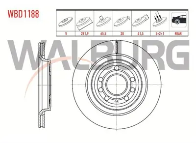 WALBURG WBD1188 Fren Dıskı Arka Havalı 5 Bjn 291.9x20x65.5x41.5opel Vectra C 1.8 16v 2002-2008/ Vectra C 1.9 Cdtı 20 