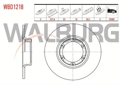 WALBURG WBD1218 Fren Dıskı On Duz 4 Bjn 227.8x10x83x38.5 Renault R12 1.3 1971-2000 / R12 1.4 4 1971-2000 