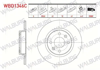 WALBURG WBD1346C Fren Dıskı On Duz Kaplamalı 4 Bjn 2588x12x61x41 Dacıa Logan (Ls) 1.5 Dcı 2004-2012 / Logan Mcv (Ks) 