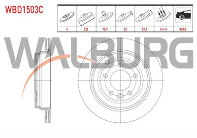 WALBURG WBD1503C Fren Dıskı Arka Havalı Kaplamalı Land Rover Dıscovery Iıı (Taa) 2.7 V6 Tdı 5 Bıjon 325x20x789x597  