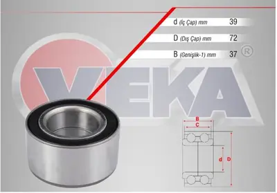 VEKA 47-3205 On Tekerlek Rulmanı Sol-Sağ 39x72x37 Opel Corsa C 1.7 Cdtı 00-06/ Vectra A 1.6 88-95/ Astar F 91-05/ 