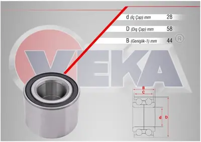 VEKA 47-3206 Arka Tekerlek Rulmanı Sol-Sağ 28x58x44  Opel Corsa D 1.3 Cdtı 2006-2014/Agıla B 1.2-1.3 Cdtı 2007-/ 