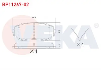 VEKA BP11267-02 Fren Balata On Ikazlı Mıtsubıshı L 200 Trıton (Kj_ Kk_ Kl_) 2.2 Dı-D 2019- / Mazda Cx-7 (Er) 2.3 M 