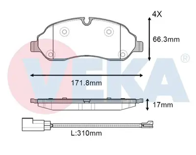 VEKA BP11602-02 Fren Balata Fıslı On Ford Transıt (Cıft Teker) 2.2 Tdcı 17.00mm 2014- 