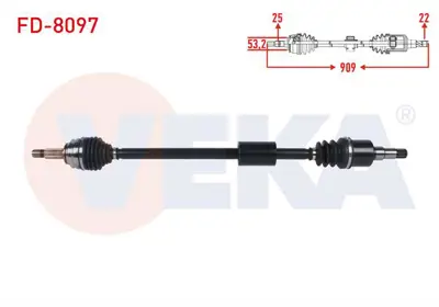 VEKA FD-8097 Komple Aks Sağ On Uzunluk 909mm Ford Fıesta Vıı 1.0 Ecoboost A-T 2017- H1B53B437CD