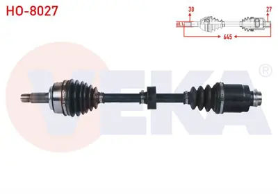 VEKA HO-8027 Komple Aks Sağ On Uzunluk 645mm Honda Accord Vııı (Cu) 2.0 I-Vtec 2008-2015 