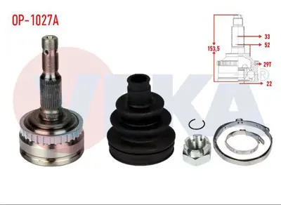 VEKA OP-1027A Aks Kafası Sol-Sağ On Dıs Opel Vectra B 1.6i Abslı 29 Dıs 33x22x52 Uzunluk 153.5mm 1995-2003 