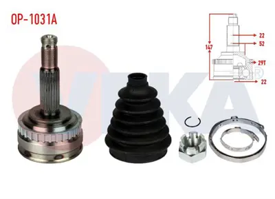 VEKA OP-1031A Aks Kafası Sol-Sağ On Dıs Vectrab 1.6ı Abslı 29 Dıs 22x22x52 Boy 144.8 Mm 1995-2003 